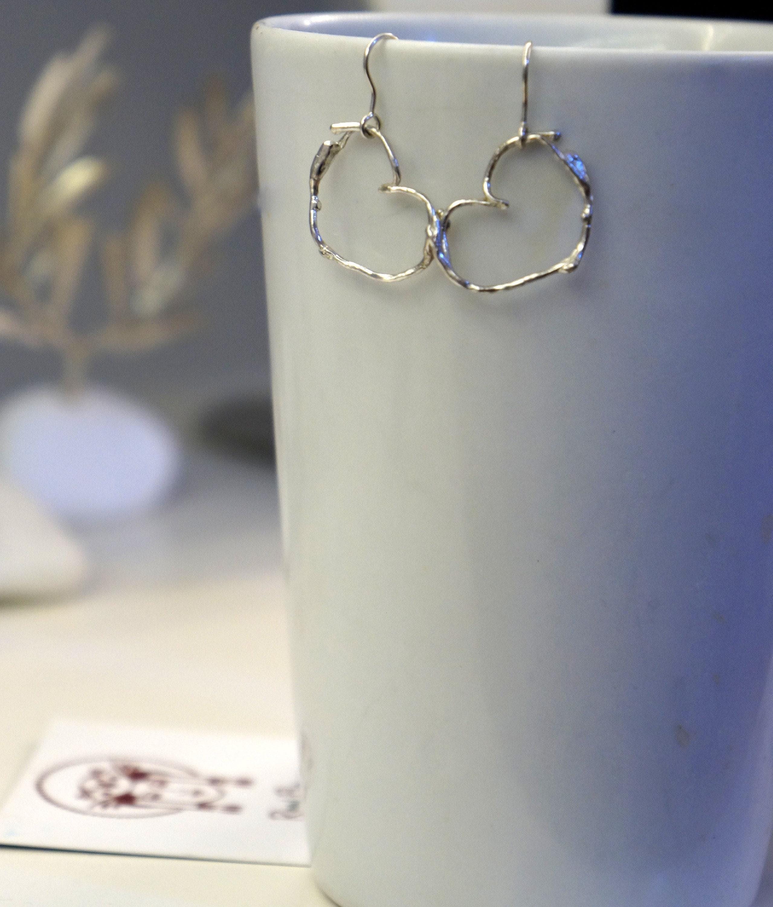 Gold Heart Twig Earrings, Handmade Minimalist Jewelry, Botanical Jasmine Drops, Gift for Love & Protection, Sustainable Sterling Silver 925