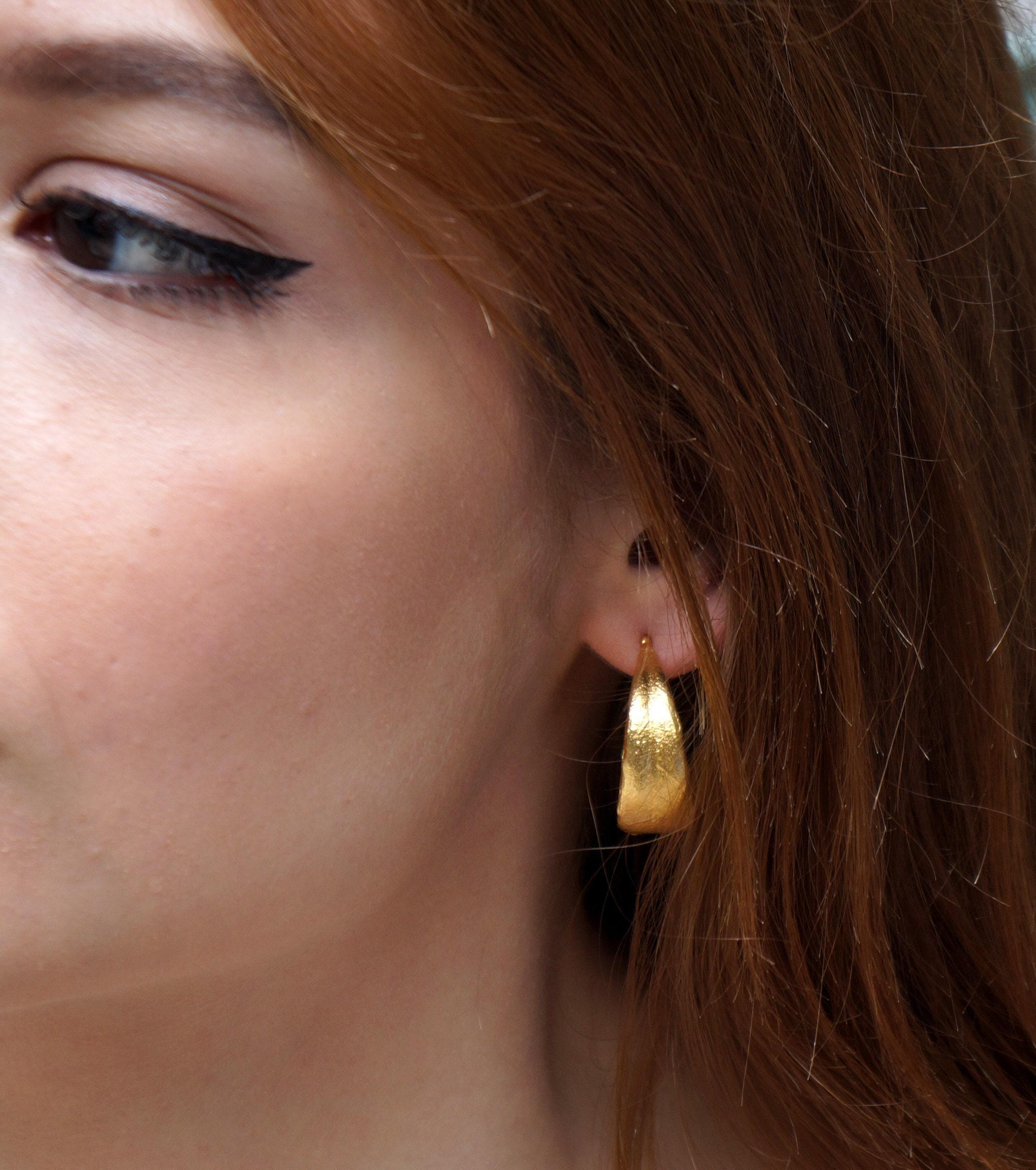 Gold Olive Leaf Earrings, Handmade Nature Jewelry, Organic Tree Hoops, Gift for Resilience & Growth, Eco Sustainable Sterling Silver 925