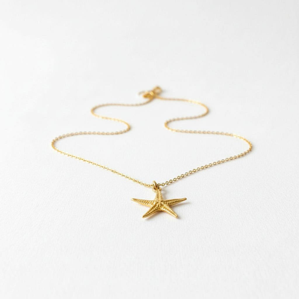 Real Starfish Gold Pendant, Handmade Minimalist Jewelry, Beach Necklace, Gift for Resilience and Renewal, Sterling Silver 925