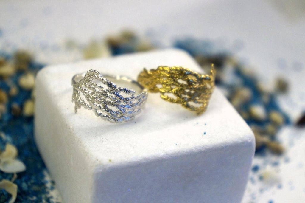 Real Cypress Leaf Ring, Gold Plated on Sterling Silver 925 Jewelry, Handmade Minimalist Jewelry Birthday Gift for Women