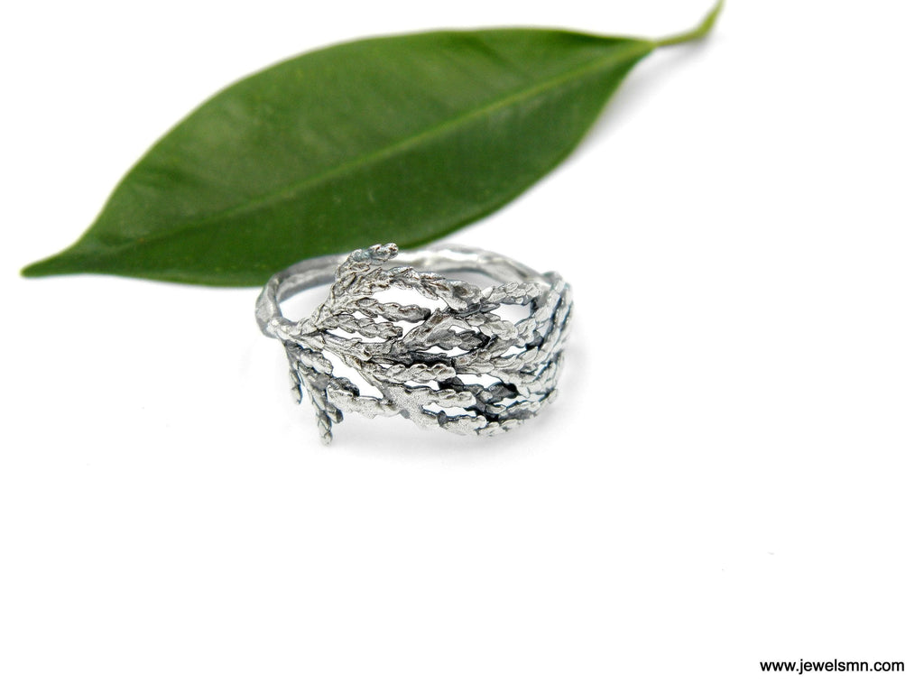 Real Cypress Leaf Ring, Gold Plated on Sterling Silver 925 Jewelry, Handmade Minimalist Jewelry Birthday Gift for Women