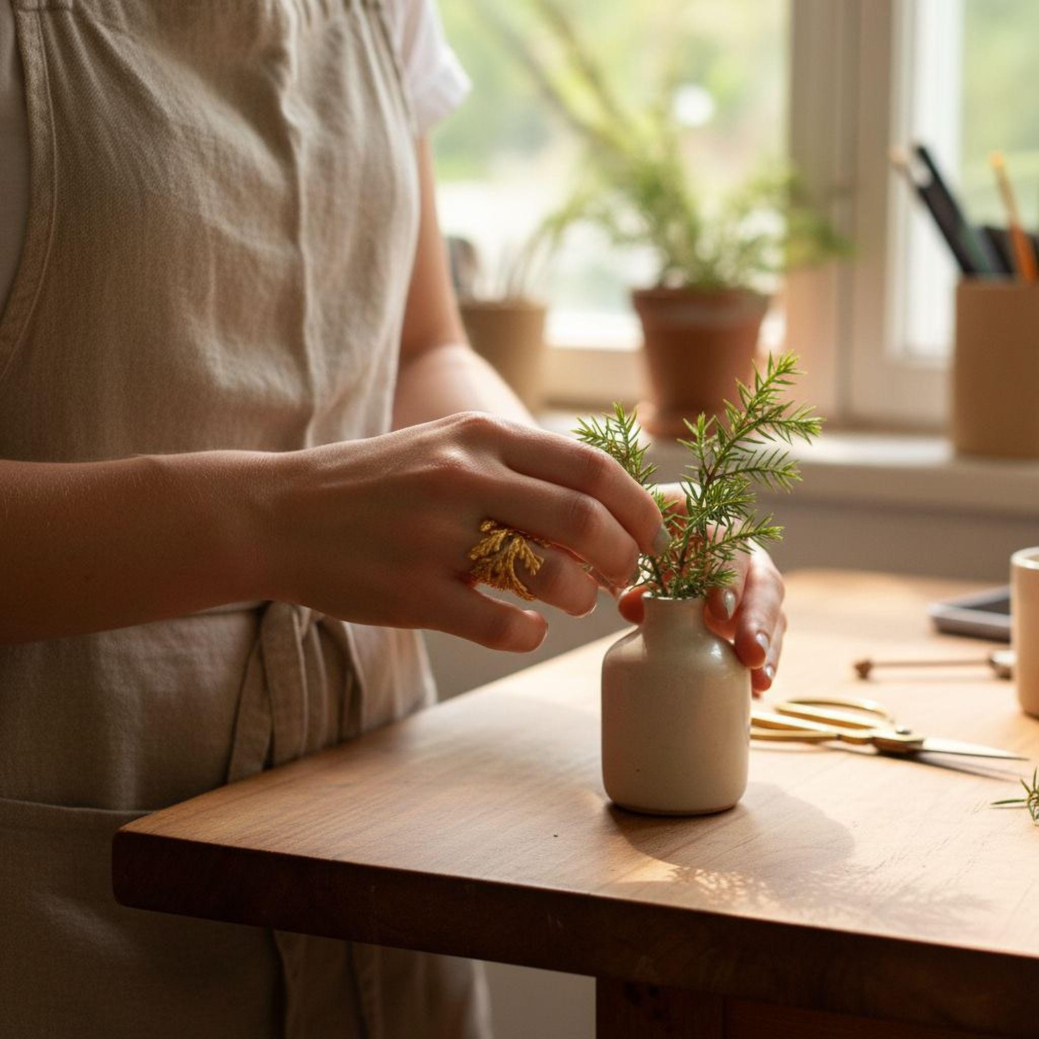 Real Juniper Leaf Gold Ring, Handmade Nature Jewelry, Organic Boho Band, Gift for Luck & Health, Eco Sustainable Brass
