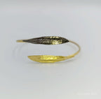 Minimalist Olive Leaves Cuff, Handmade Nature Jewelry, Symbolic Gold Bracelet, Gift for Longevity and Luck, Sterling Silver 925.