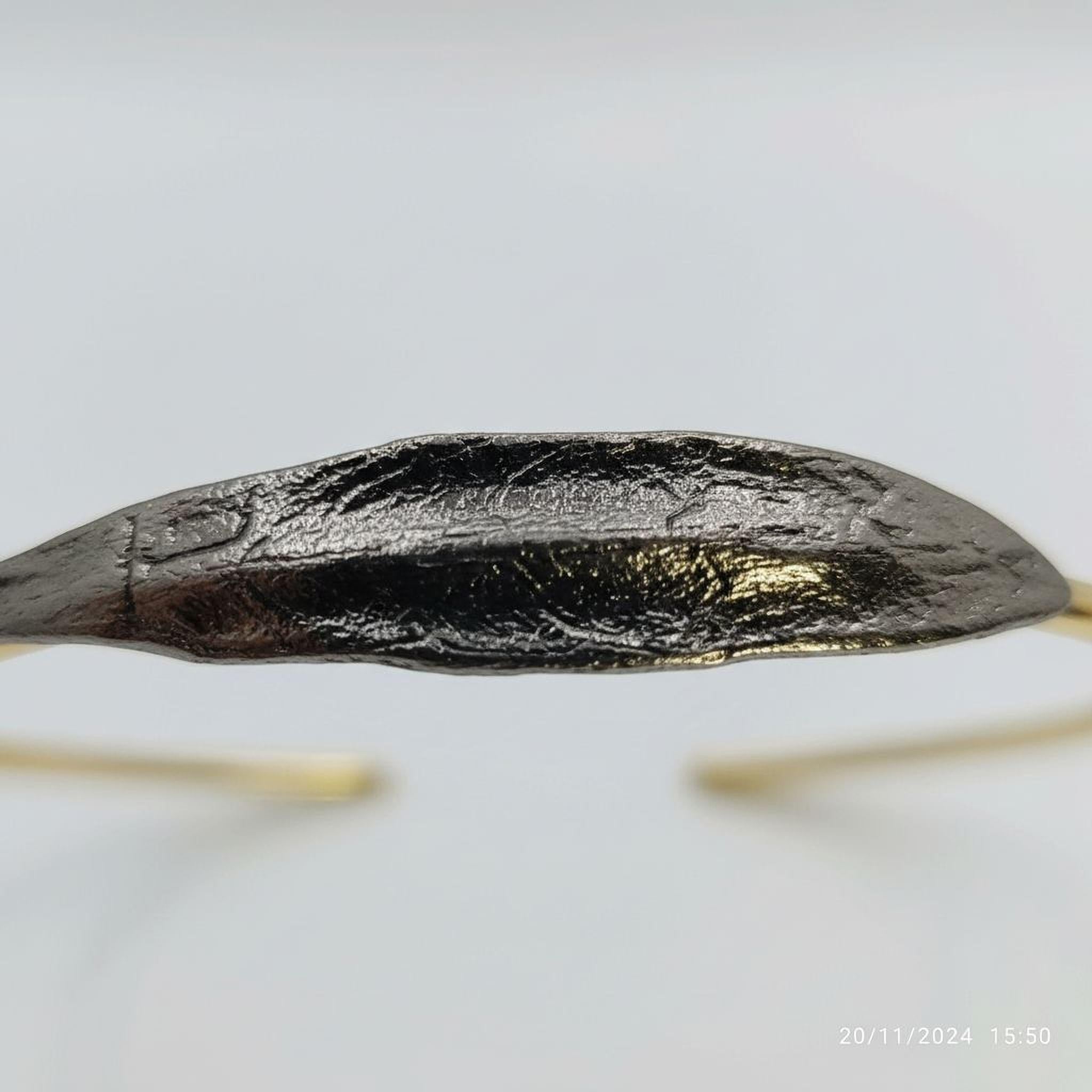 Minimalist Olive Leaves Cuff, Handmade Nature Jewelry, Symbolic Gold Bracelet, Gift for Longevity and Luck, Sterling Silver 925.
