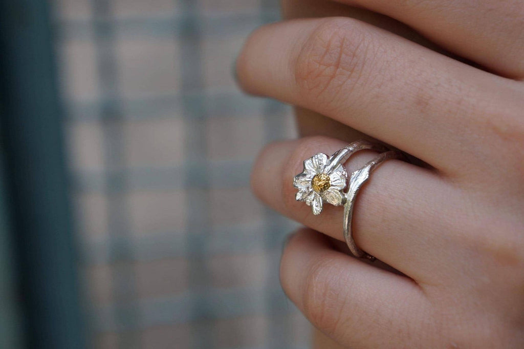 Real Chamomile Silver Ring, Handmade Nature Jewelry, Organic Flower Band, Gift for Energy & Resilience, Sustainable Sterling Silver 925