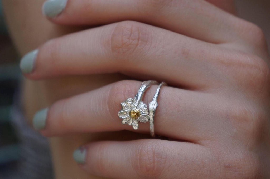 Real Chamomile Silver Ring, Handmade Nature Jewelry, Organic Flower Band, Gift for Energy & Resilience, Sustainable Sterling Silver 925