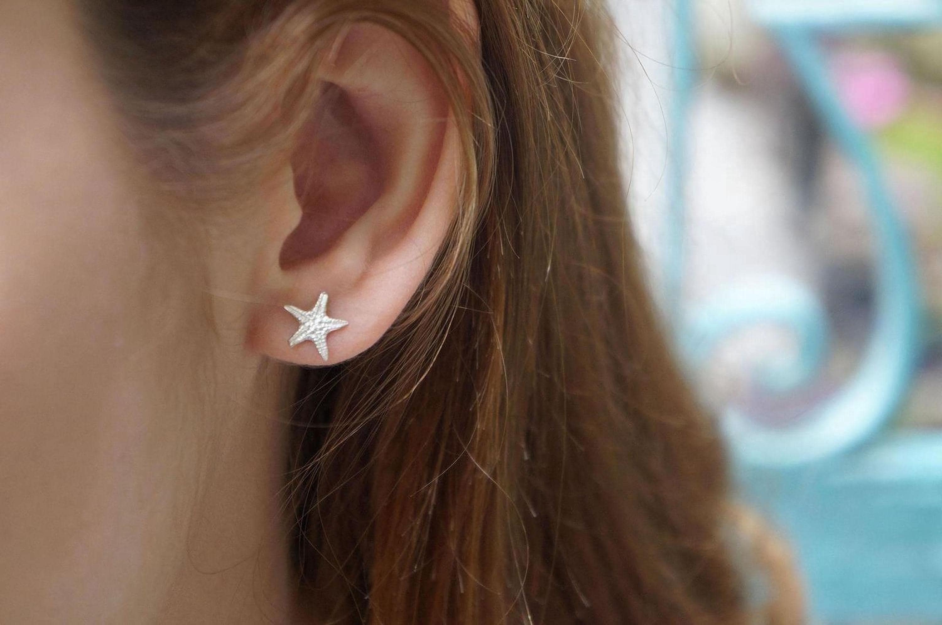 Real Starfish Stud Earrings, Handmade Minimalist Jewelry, Organic Summer Beach Fashion, Gift for Luck, Gold or Sterling Silver 925