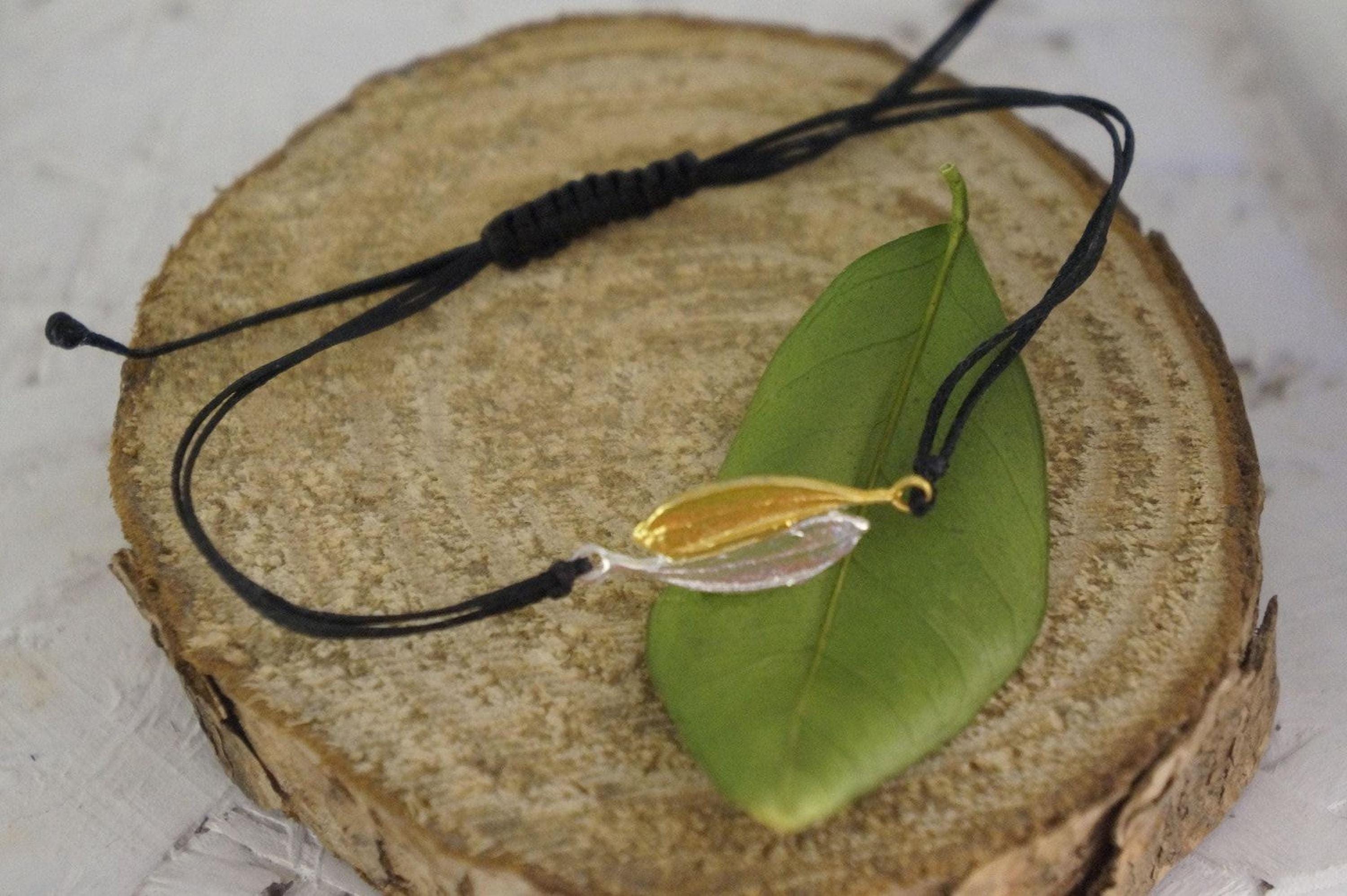 Two tones Sterling silver 925 Adjustable Woven & Braided Bracelet, made from Two real Olive leaves. Makes Yin-Yang