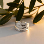 Gold Olive Branch Ring, Handmade Nature Jewelry, Organic Tree Leaf, Gift for Success & Health, Eco Sustainable Sterling Silver 925