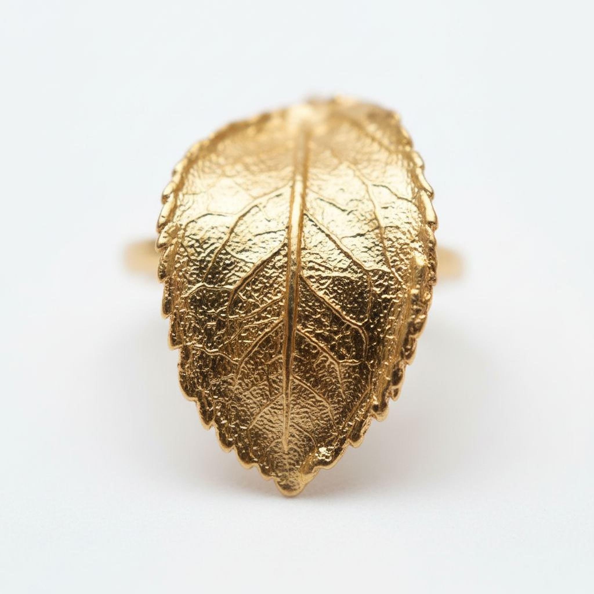 Real Rose Leaf Gold Ring, Handmade Nature Inspired Jewelry, Organic Boho Band, Gift for Passion & Health, Sterling Silver 925