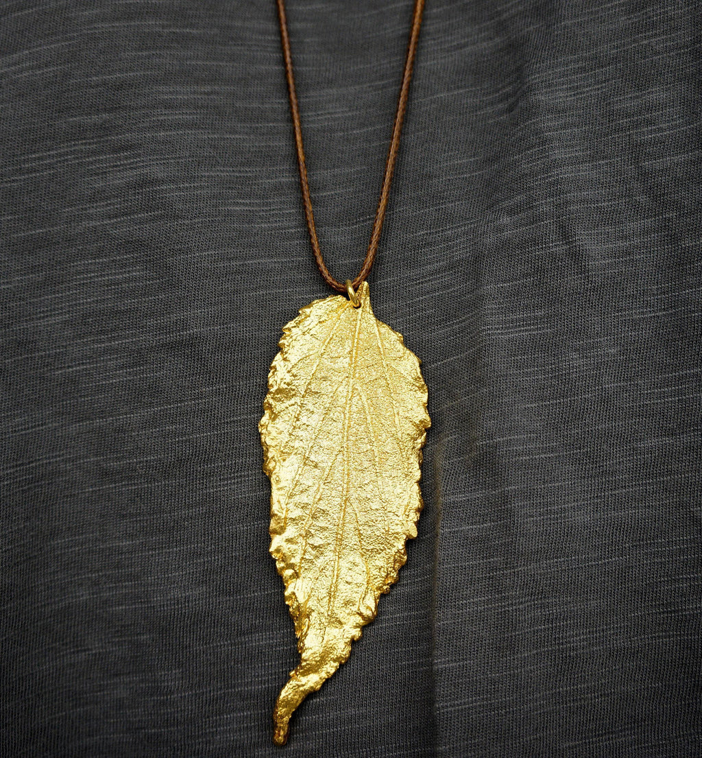 Real Hibiscus Leaf Necklace, 14K Gold Plated Sterling Silver 925 Pendant, Handmade Statement Nature Jewelry Gift, Birthday Gift for Women