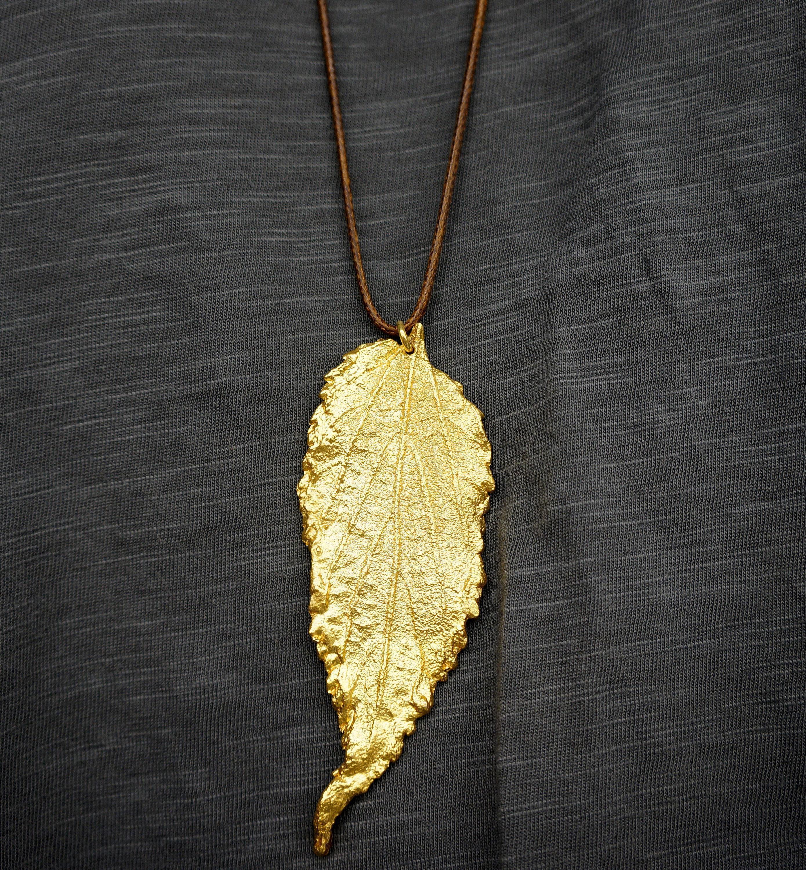 Real Hibiscus Leaf Necklace, 14K Gold Plated Sterling Silver 925 Pendant, Handmade Statement Nature Jewelry Gift, Birthday Gift for Women
