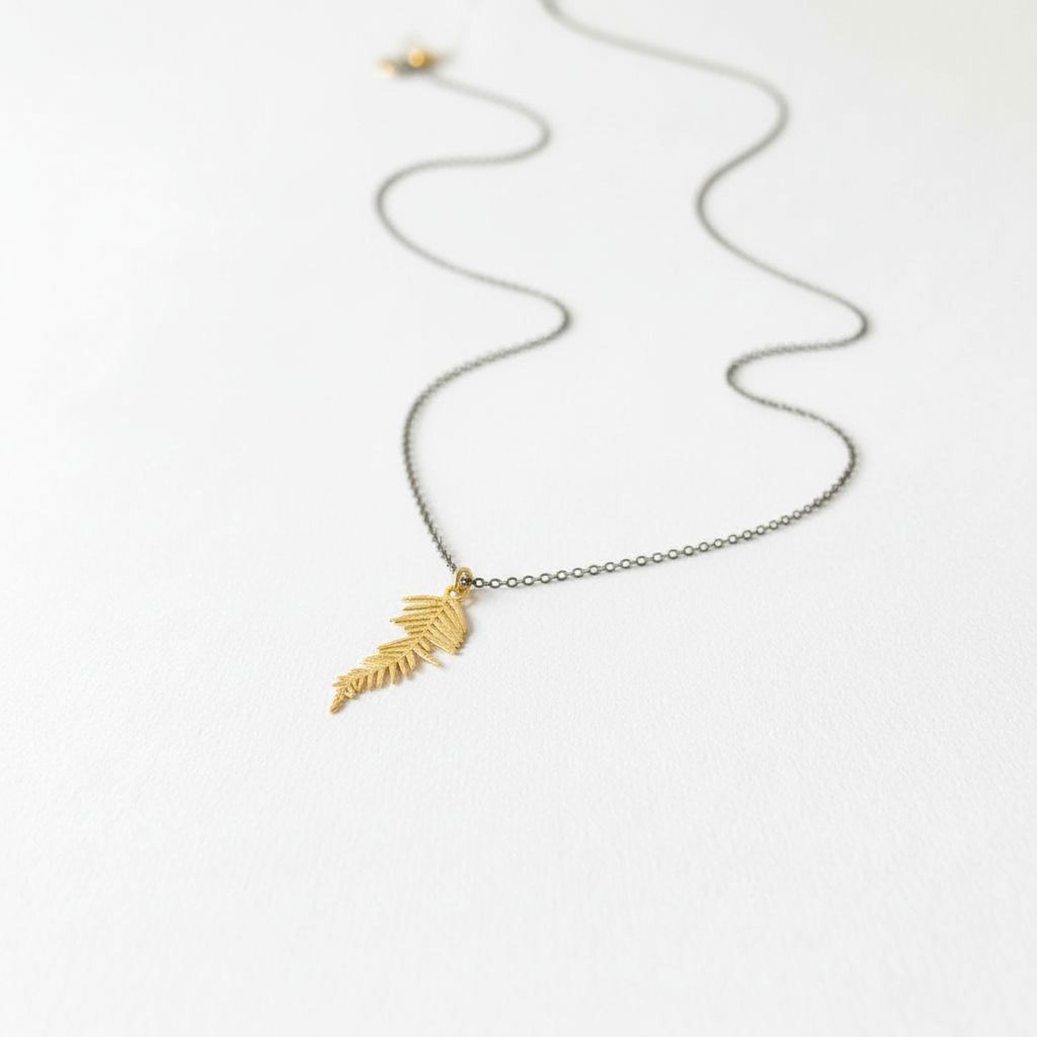 Solid Gold Acacia Leaf Necklace, Handmade Nature Jewelry, Organic Forest Pendant, Gift for Vitality & Health, Real Gold (9K, 14K, 18K)