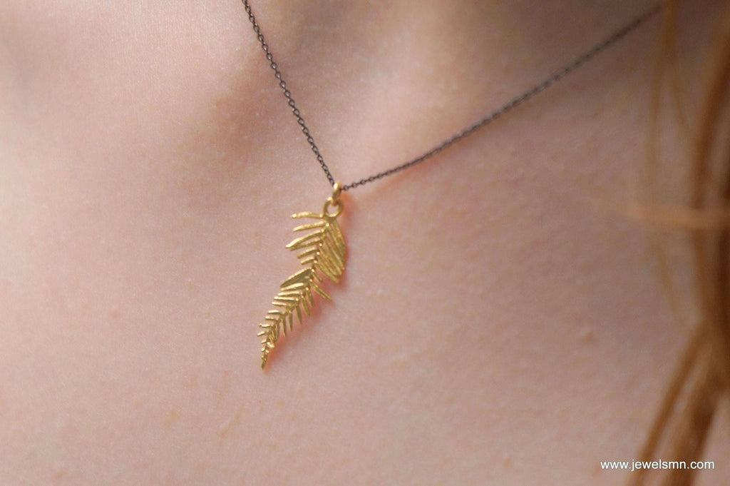 Solid Gold Acacia Leaf Necklace, Handmade Nature Jewelry, Organic Forest Pendant, Gift for Vitality & Health, Real Gold (9K, 14K, 18K)