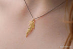 Solid Gold Acacia Leaf Necklace, Handmade Nature Jewelry, Organic Forest Pendant, Gift for Vitality & Health, Real Gold (9K, 14K, 18K)