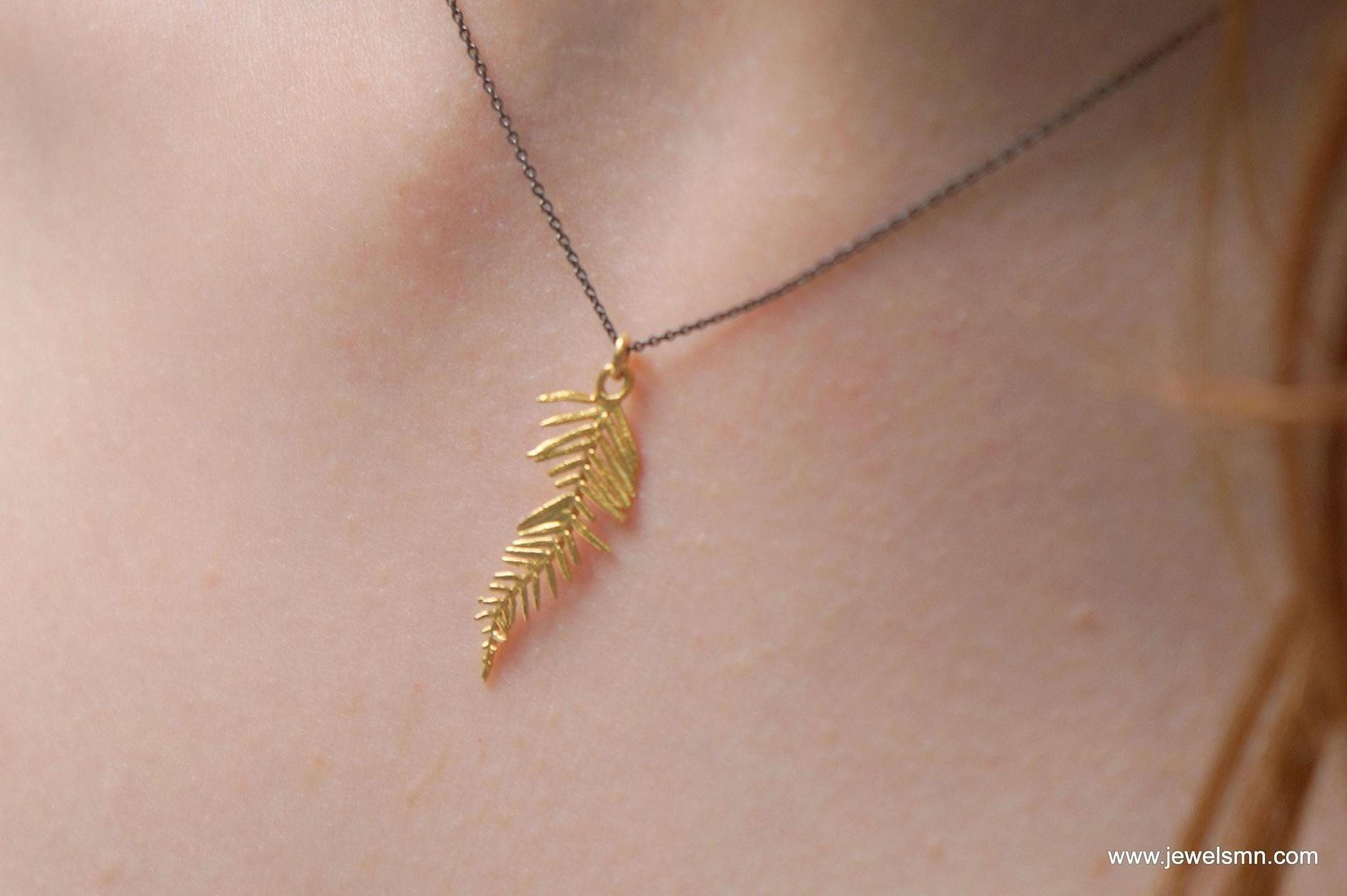 Solid Gold Acacia Leaf Necklace, Handmade Nature Jewelry, Organic Forest Pendant, Gift for Vitality & Health, Real Gold (9K, 14K, 18K)