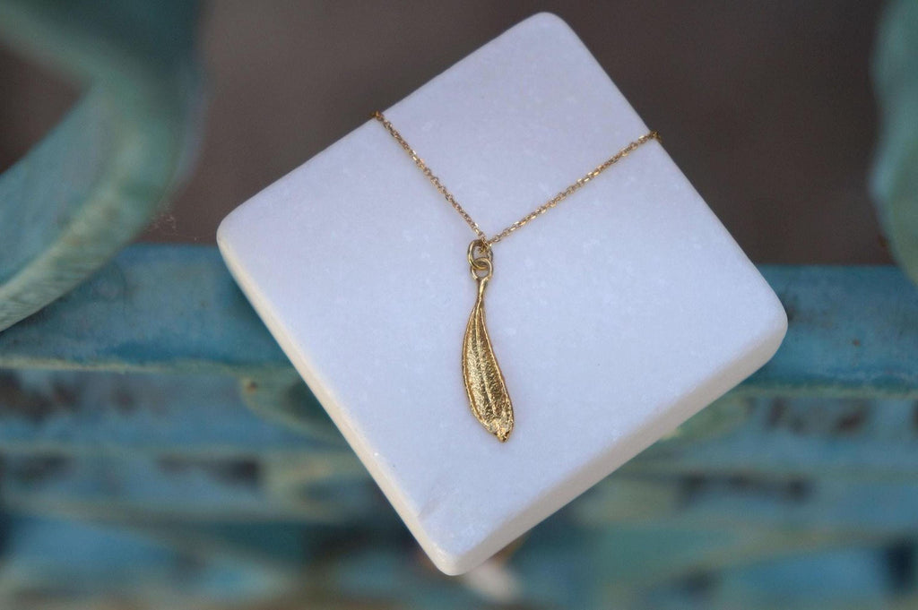 Solid Gold Leaf Necklace Jewelry, Real Gold Pendant, Gift for Her, Birthday Gift for Women, Handmade Jewelry