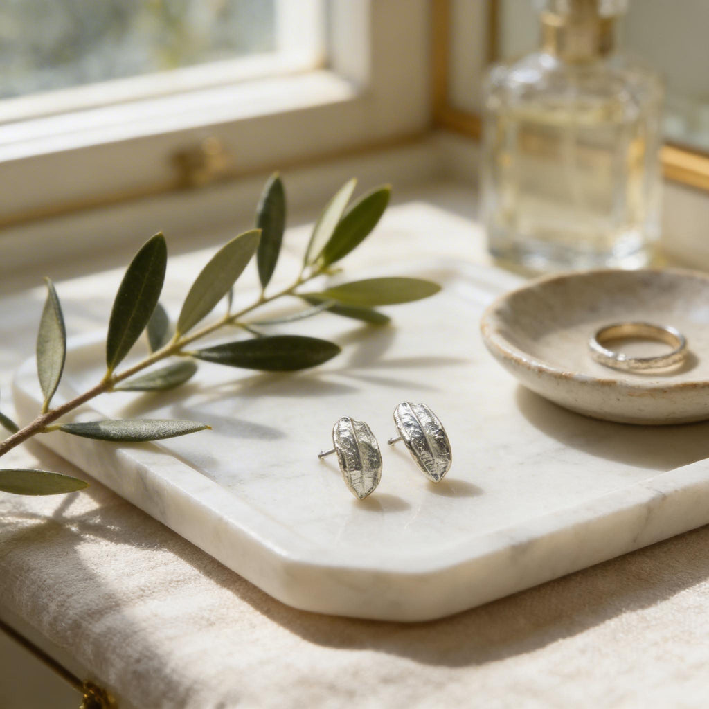 Real Olive Leaf Earrings, Handmade Nature Jewelry, Organic Tree Studs, Gift for Success & Longevity, Gold or Sterling Silver 925