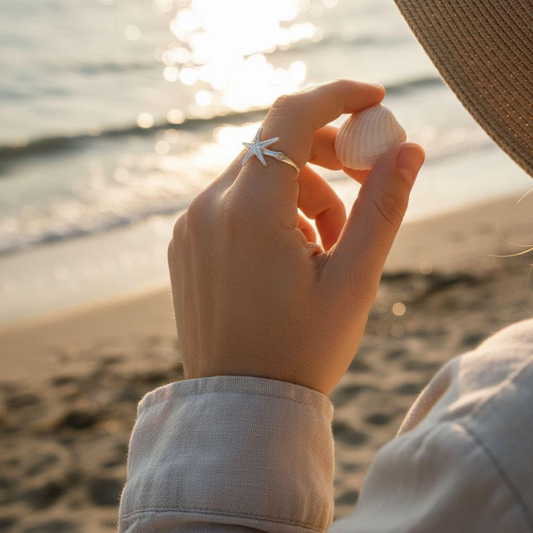 Real Starfish Silver Ring, Handmade Minimalist Jewelry, Organic Beach Band, Gift for Health & Resilience, Sterling Silver 925