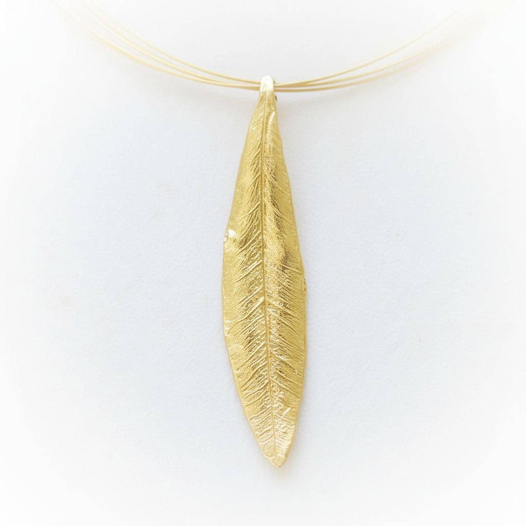 Gold Olive Leaf Pendant, Handmade Nature Jewelry, Organic Tree Necklace, Gift for Luck & Longevity, Eco Sustainable Sterling Silver 925