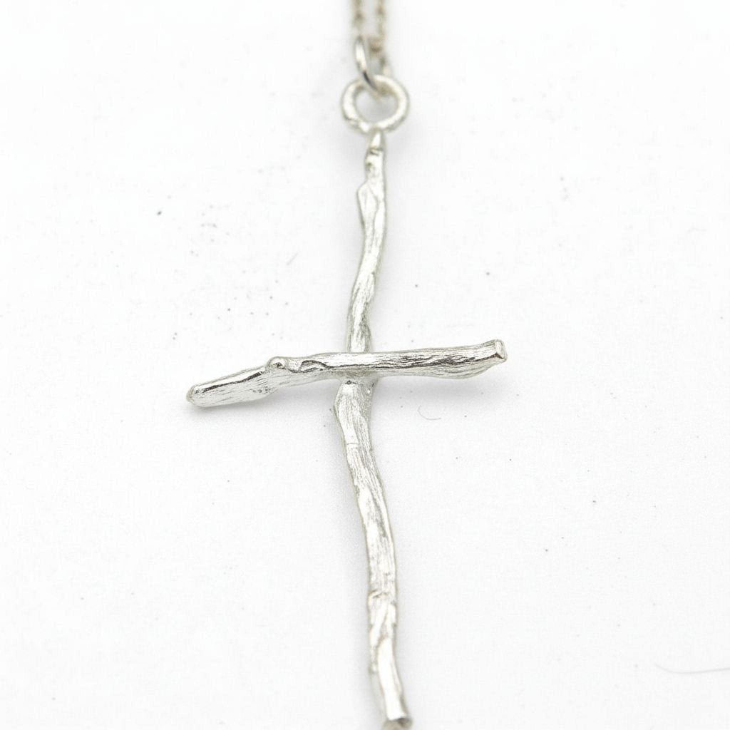 Silver Cross Jewelry Necklace, Olive Branch Twig Pendant, Handmade Unique Gift Cross Jewelry, Sterling Silver 925