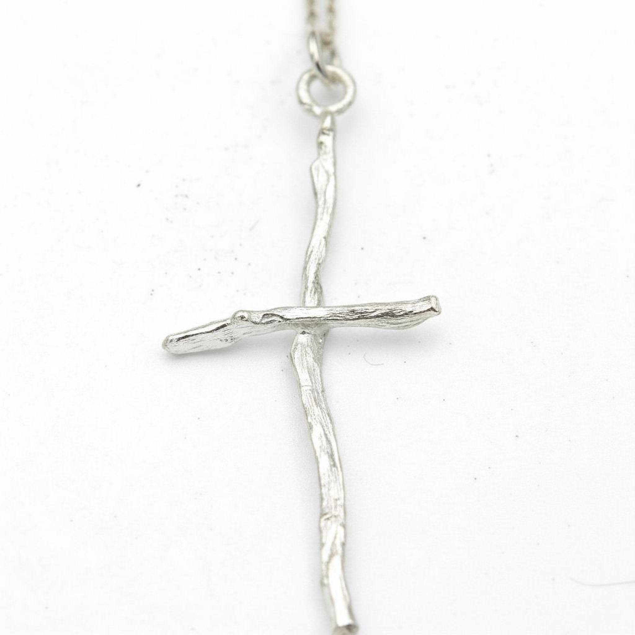Silver Cross Jewelry Necklace, Olive Branch Twig Pendant, Handmade Unique Gift Cross Jewelry, Sterling Silver 925
