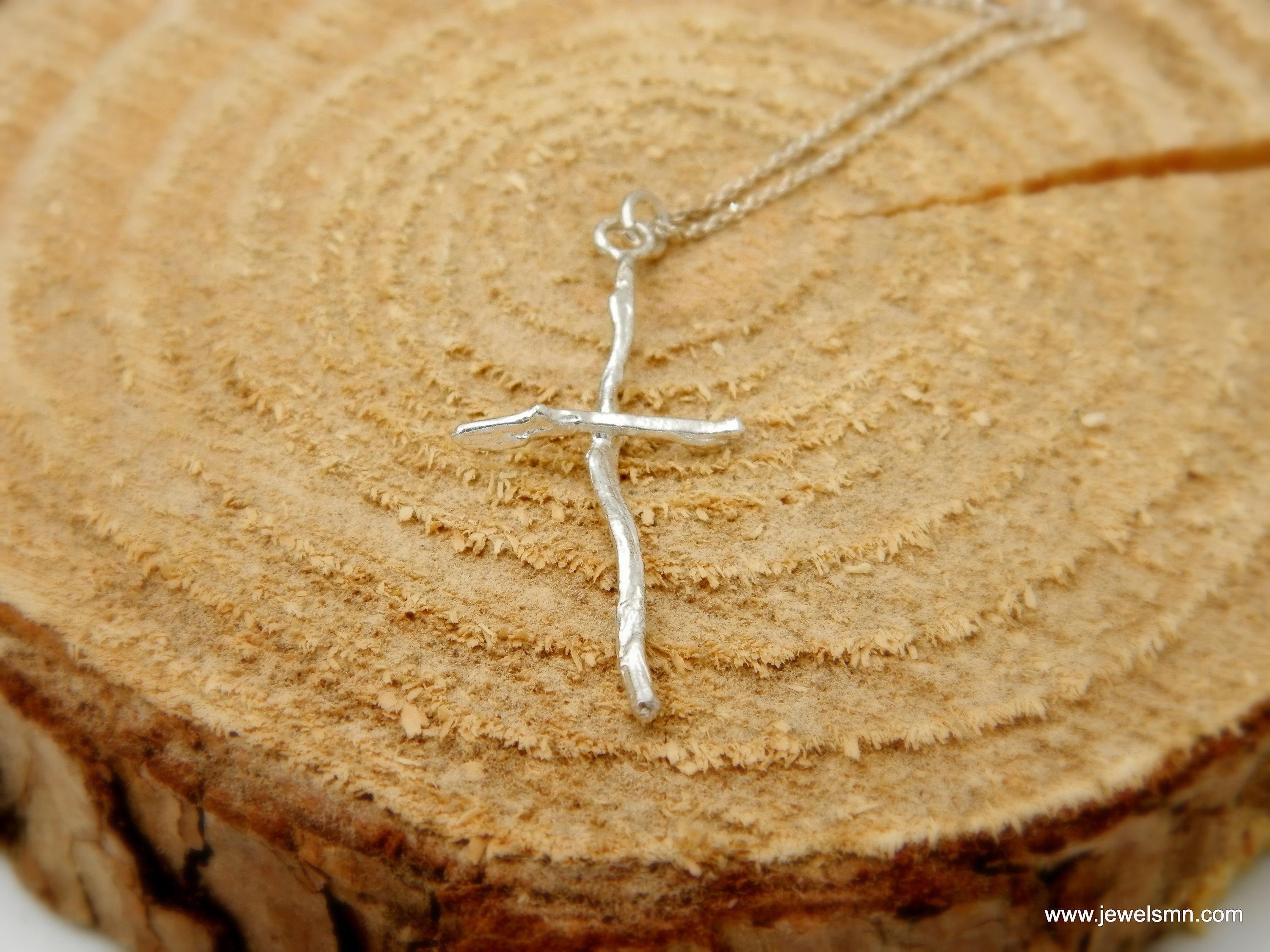 Silver Cross Jewelry Necklace, Olive Branch Twig Pendant, Handmade Unique Gift Cross Jewelry, Sterling Silver 925