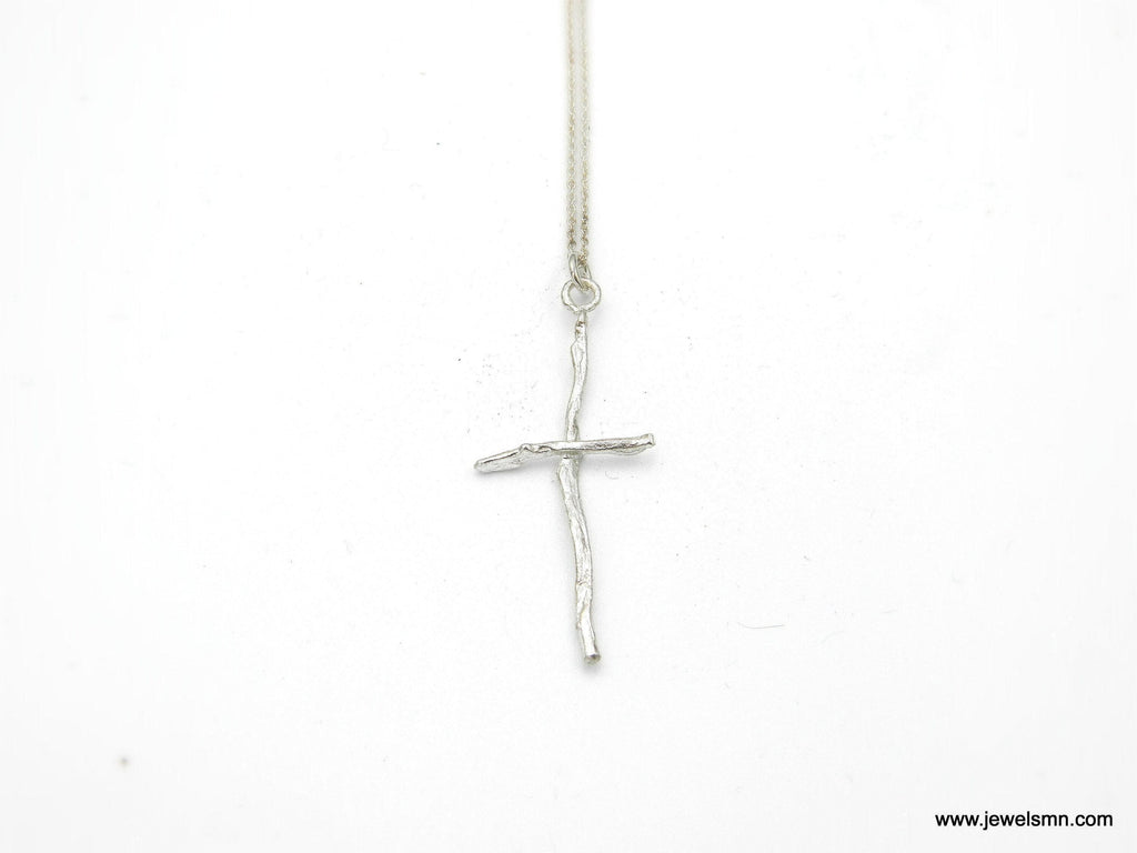 Silver Cross Jewelry Necklace, Olive Branch Twig Pendant, Handmade Unique Gift Cross Jewelry, Sterling Silver 925