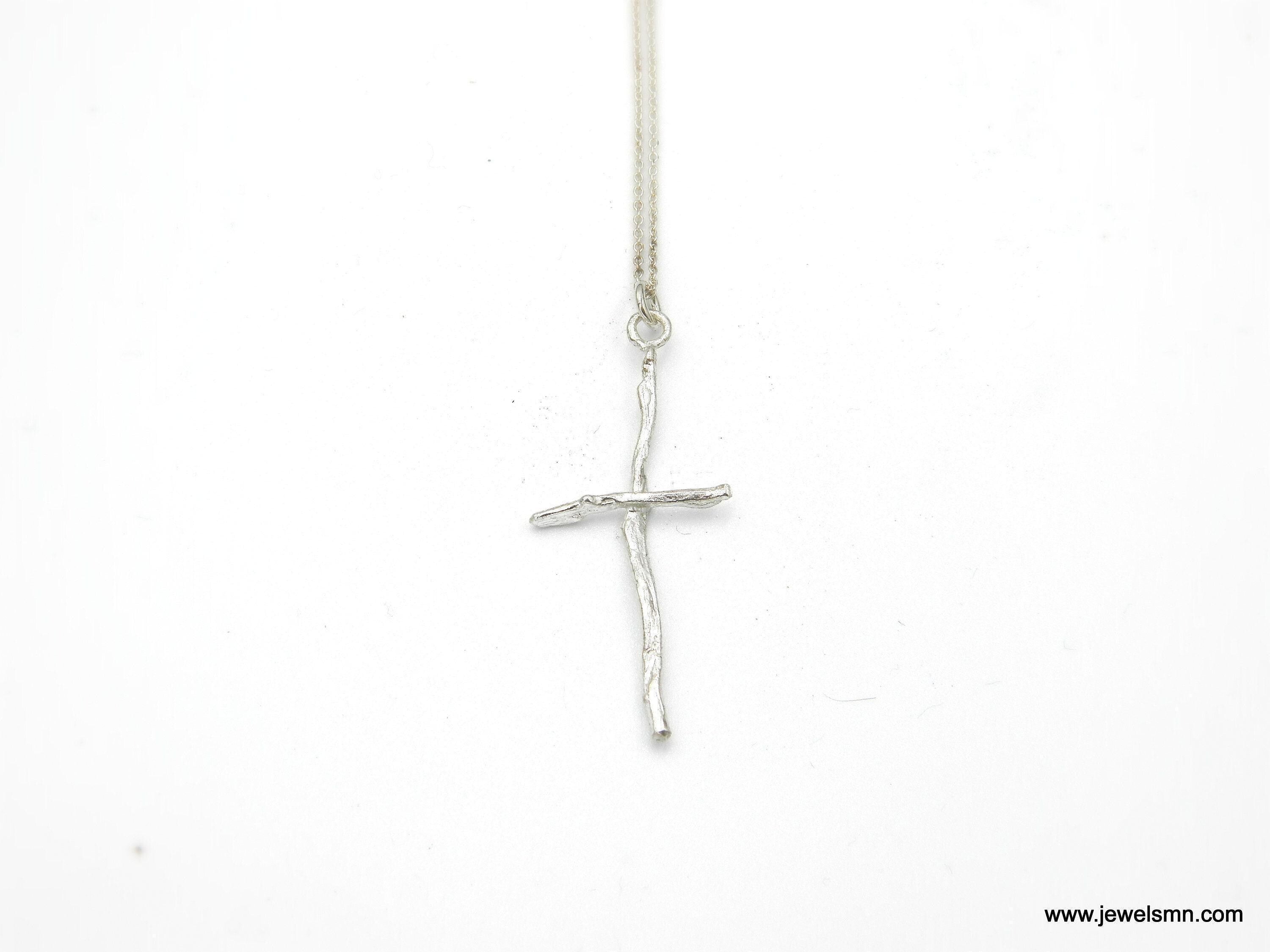 Silver Cross Jewelry Necklace, Olive Branch Twig Pendant, Handmade Unique Gift Cross Jewelry, Sterling Silver 925