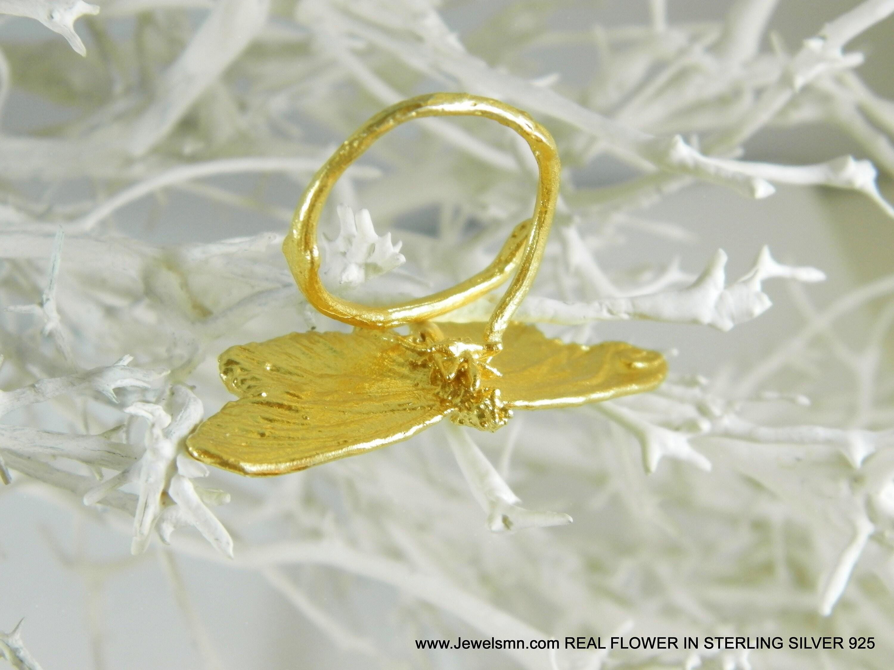 Real Butterfly Ring, 14K Gold Plated Brass, Handmade Nature Jewelry Gift for Women, Boho Fashion,Symbolizes immortality and transformation