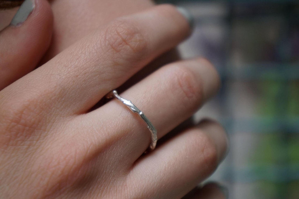 Silver Olive Leaf Branch Ring, Handmade Minimalist Jewelry, Organic Tree Band, Dainty Gift for Longevity & Success, Sterling Silver 925