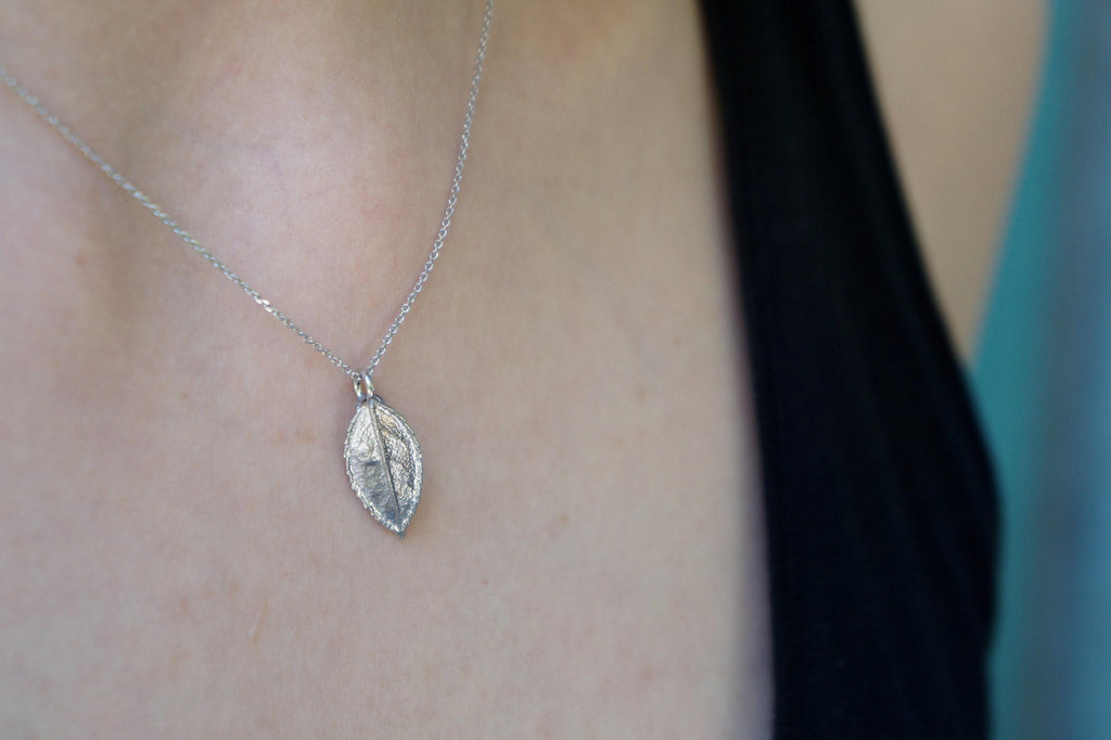 Real Rose Leaf Pendant, Handmade Minimalist Jewelry, Organic Forest Necklace, Dainty Gift for Passion & Health, Sterling Silver 925