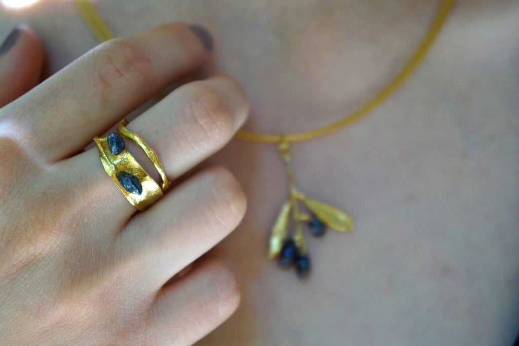 Real Olive Leaf Gold Ring, Handmade Nature Jewelry, Organic Tree Band, Gift for Longevity & Success, Eco Sustainable Sterling Silver 925