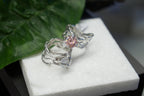 Real Jasmine Branch Ring with Zircon, Handmade Nature Jewelry, Organic Boho Band, Gift for Vitality & Luck, Sterling Silver 925