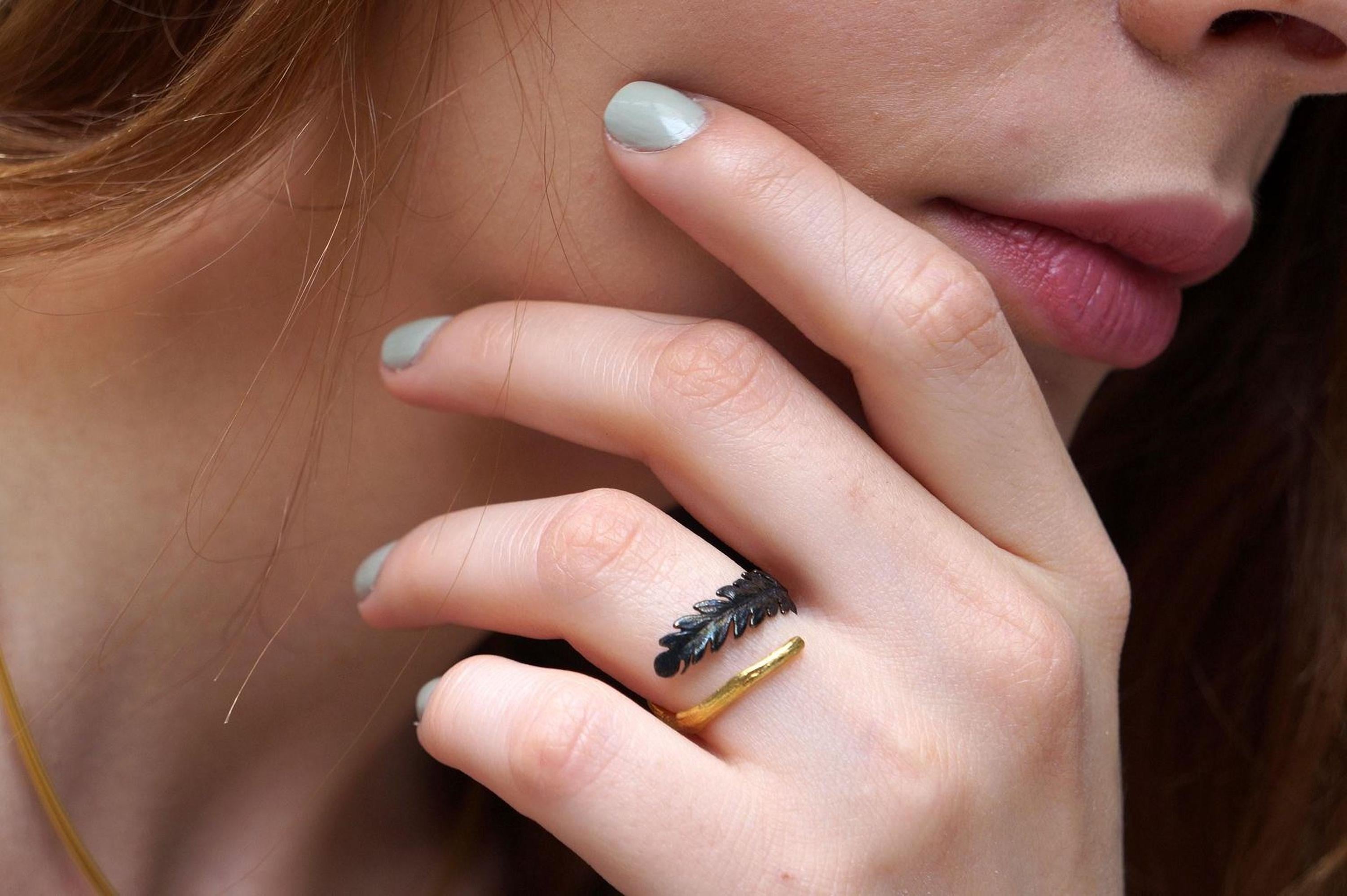 Real Fern Leaf Ring, Handmade Nature Jewelry, Organic Minimalist Band, Gift for Luck & Rejuvenation, Gold or Sterling Silver 925