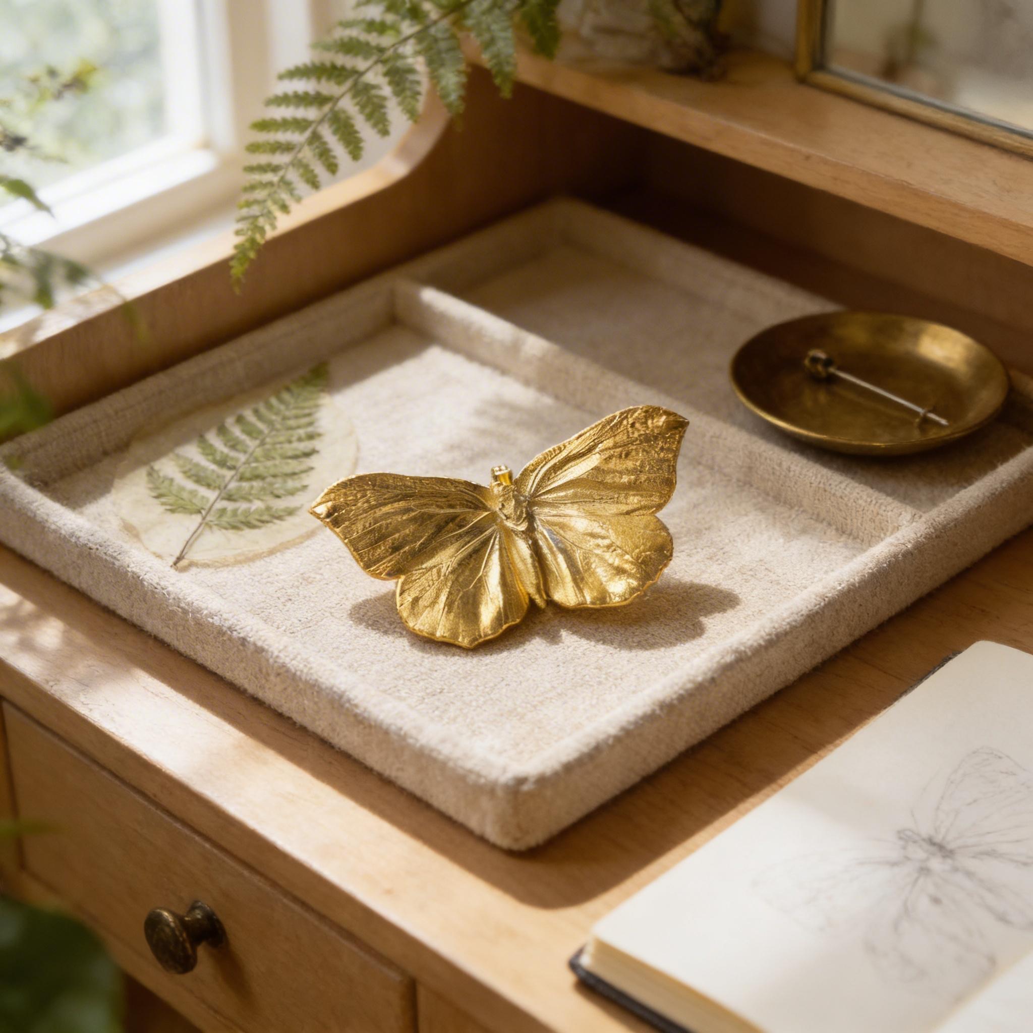 Real Butterfly Pin, Handmade Nature Jewelry, Organic Gold Brooch, Gift for Freedom & Health, Eco Sustainable Sterling Silver 925