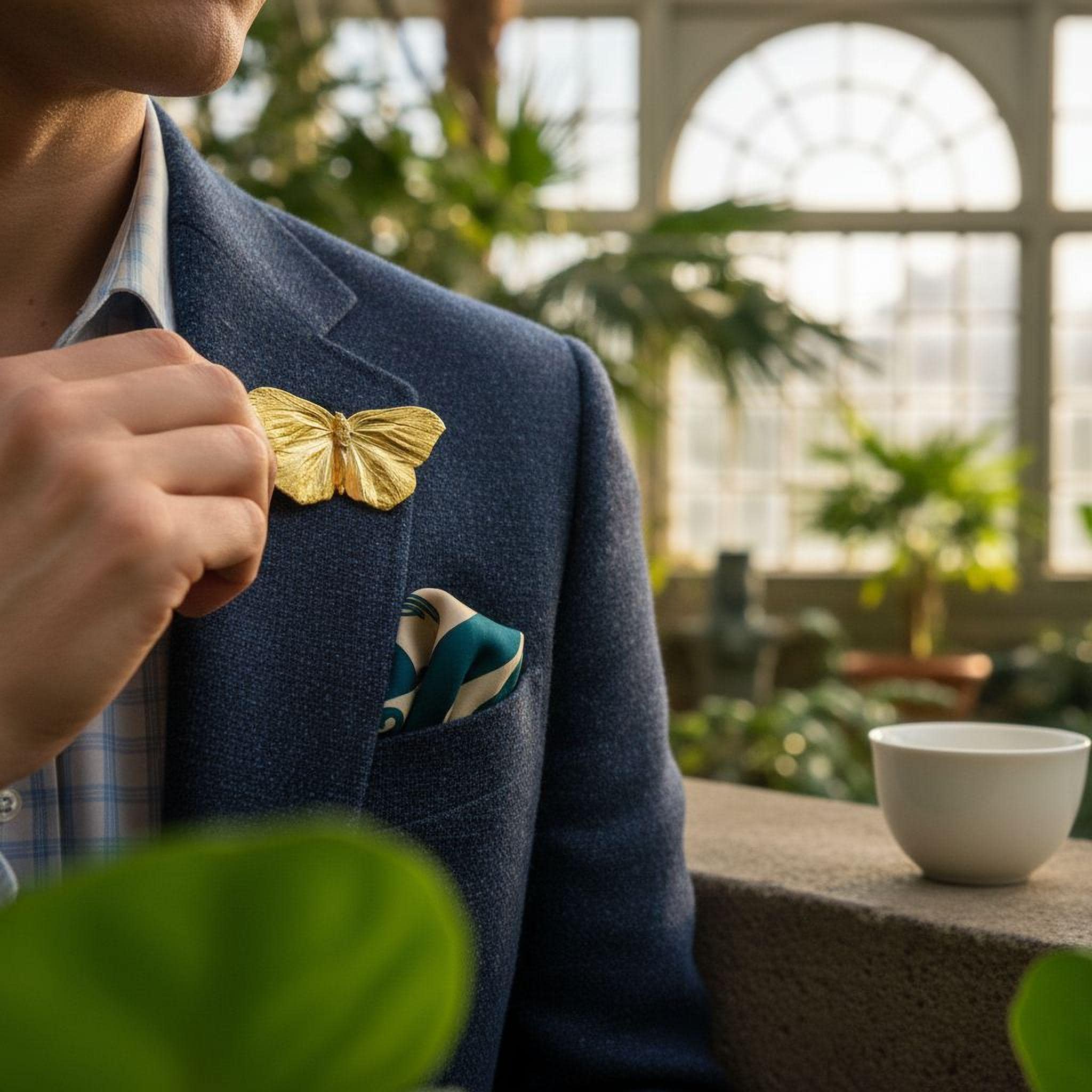Real Butterfly Pin, Handmade Nature Jewelry, Organic Gold Brooch, Gift for Freedom & Health, Eco Sustainable Sterling Silver 925