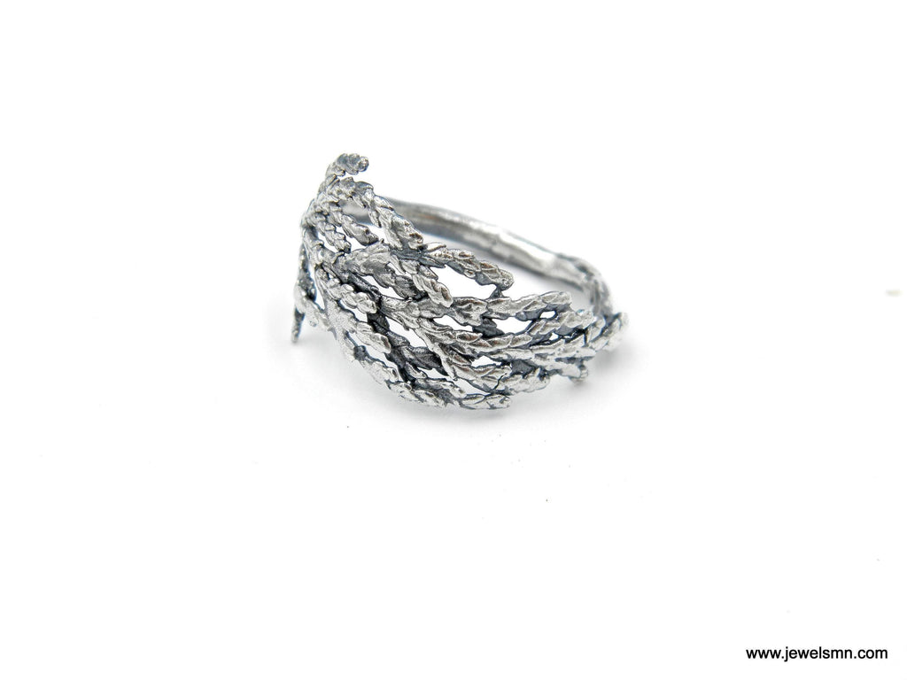 Real Cypress Leaf Ring, Gold Plated on Sterling Silver 925 Jewelry, Handmade Minimalist Jewelry Birthday Gift for Women