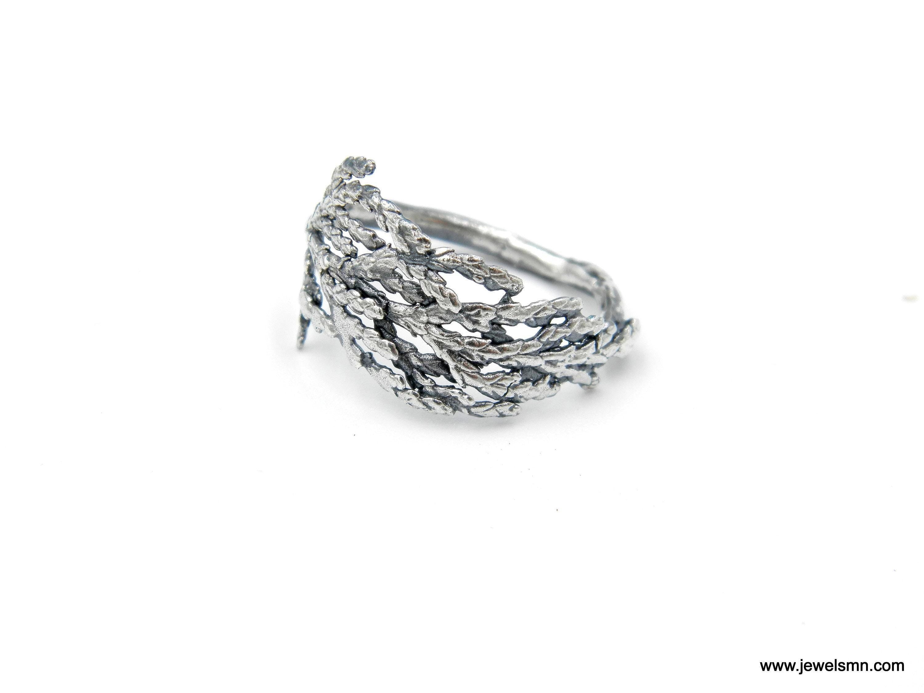 Real Cypress Leaf Ring, Gold Plated on Sterling Silver 925 Jewelry, Handmade Minimalist Jewelry Birthday Gift for Women