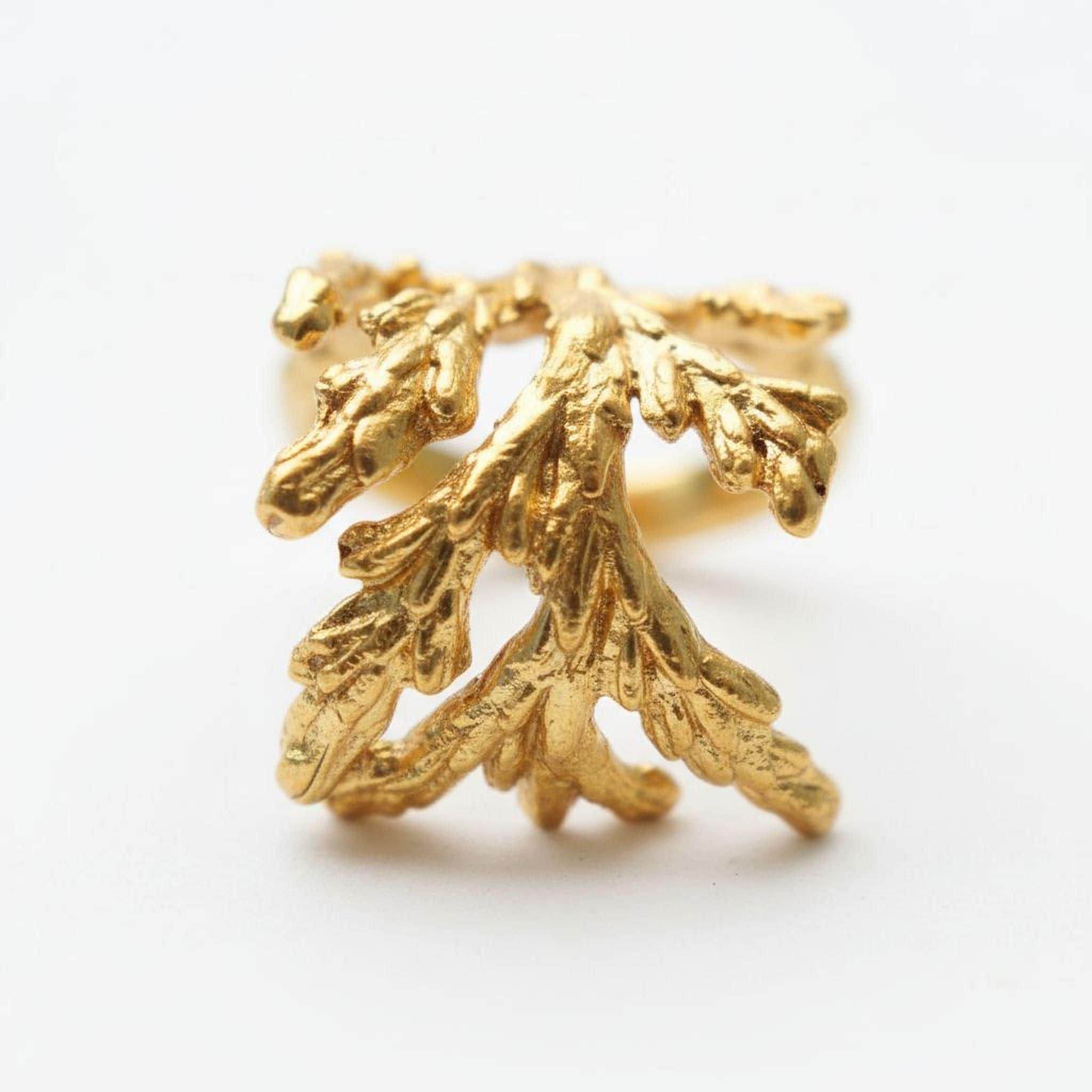 Real Juniper Branch Gold Ring, Handmade Nature-Inspired Jewelry, Organic Forest Band, Gift for Longevity & Health, Sterling Silver 925