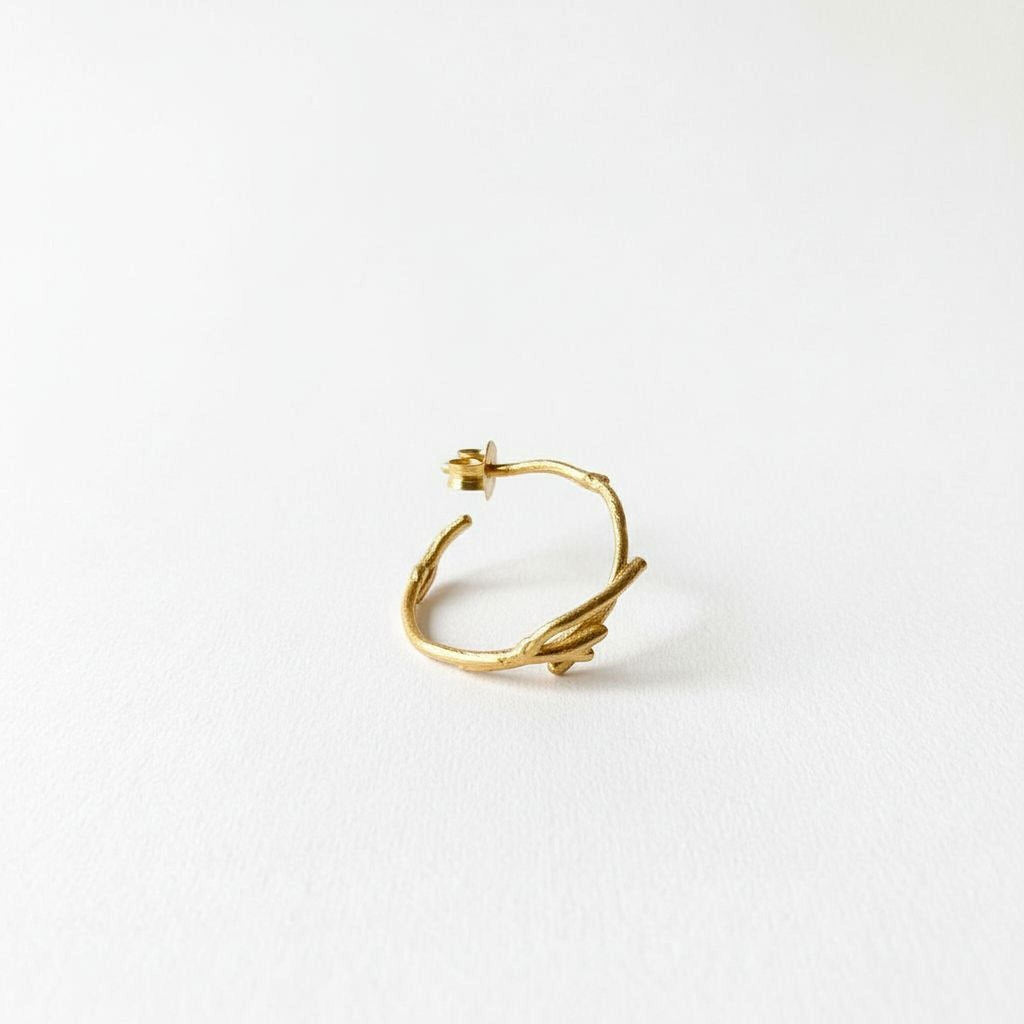 Solid Gold Jasmine Branch Earrings, Handmade Twig Jewelry, Organic Minimalist Hoops, Gift for Purity & Longevity, Real Gold (9K, 14K, 18K)