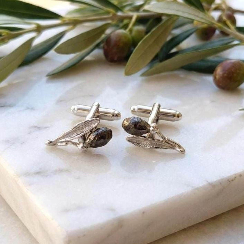 Sterling silver 925 Cufflinks, olive leaves and fruits Wedding Gift for Men.Symbolizing peace , protection and prosperity.