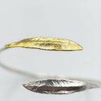 Minimalist Olive Leaves Cuff, Handmade Nature Jewelry, Symbolic Gold Bracelet, Gift for Longevity and Luck, Sterling Silver 925.