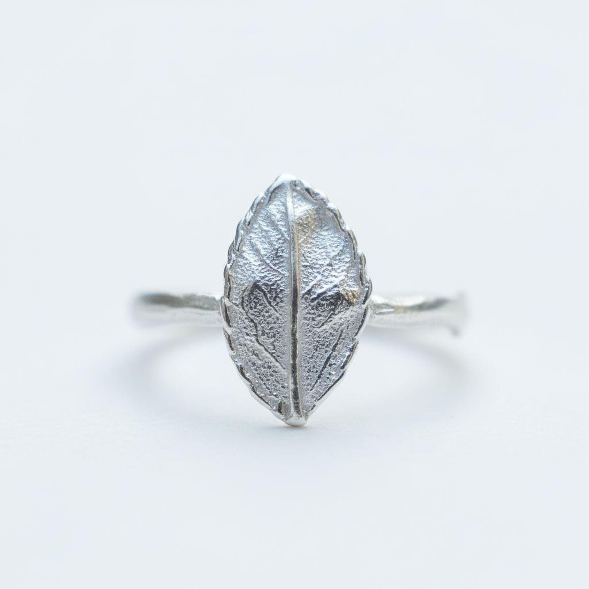 Real Rose Leaf Silver Ring, Handmade Minimalist Jewelry, Organic Forest Band, Gift for Passion & Health, Eco Sustainable Sterling Silver 925
