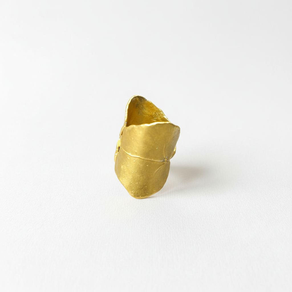 Gold Ivy Leaf Ring, Handmade Statement Jewelry, Nature Inspired Organic Band, Gift for Purity & Health, Eco Sustainable Sterling Silver 925