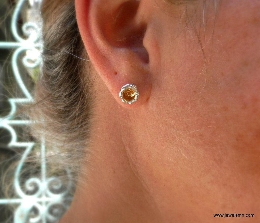 Minimalist Lily of the Valley Earrings - Dainty Sterling Silver 925 Studs. Symbol of purity, happiness, and luck