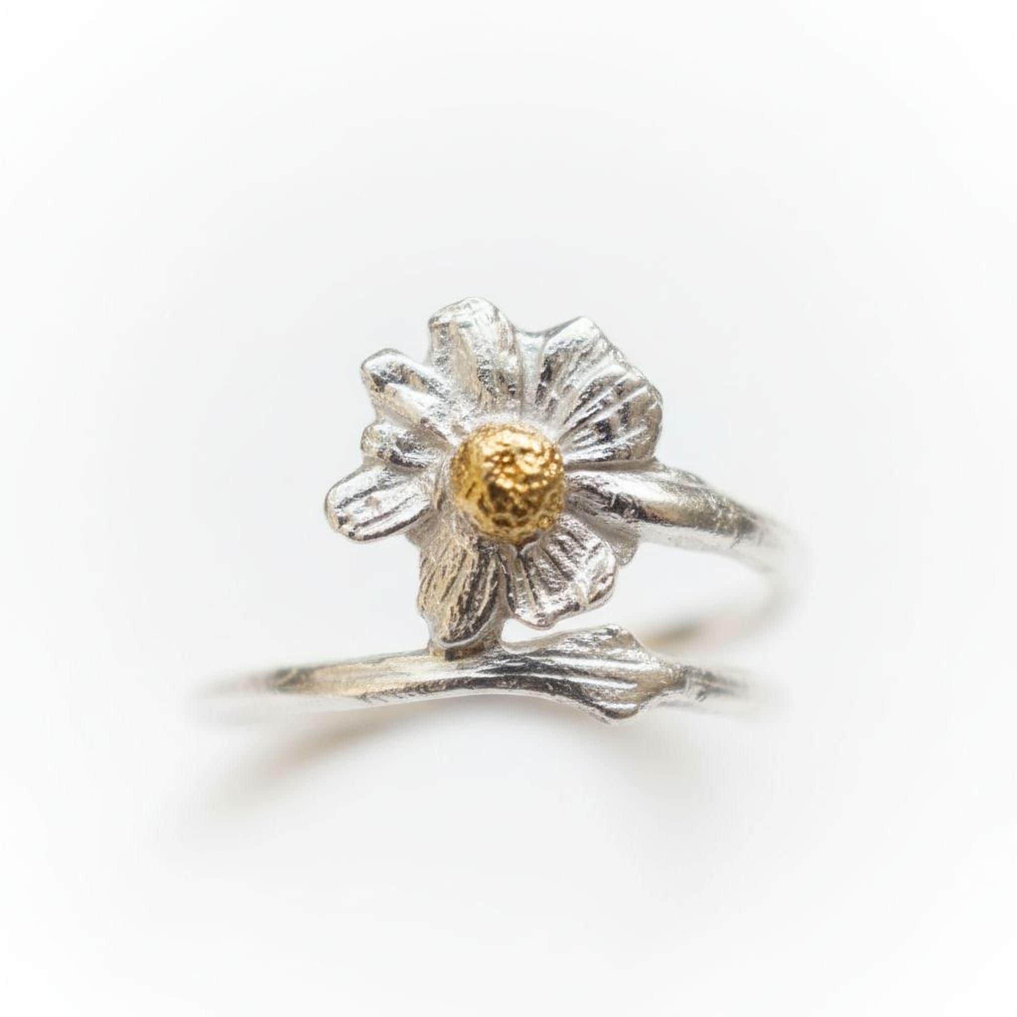 Real Chamomile Silver Ring, Handmade Nature Jewelry, Organic Flower Band, Gift for Energy & Resilience, Sustainable Sterling Silver 925