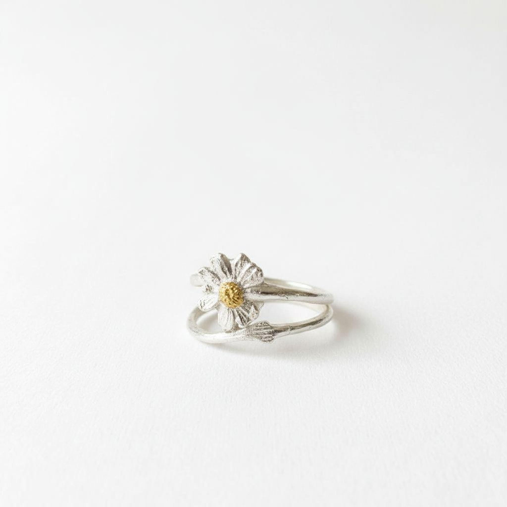 Real Chamomile Silver Ring, Handmade Nature Jewelry, Organic Flower Band, Gift for Energy & Resilience, Sustainable Sterling Silver 925