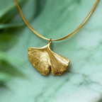 Real Ginkgo Biloba Leaf Necklace, 14K Gold Plated Brass Pendant, Handmade Jewelry Gift for Her, Birthday Gift for Women, Nature-Inspired