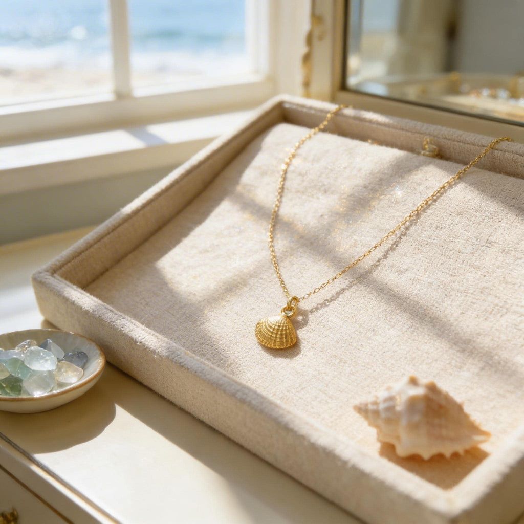Dainty Sea Shell Necklace, Handmade Minimalist Jewelry, Summer Pendant, Gift for Longevity and Renewal, Sustainable Sterling Silver 925
